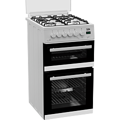 Beko EDG507W 50Cm Twin Cavity Gas Cooker with Gas Hob and Glass Lid - White