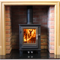 Clock Blithfield Compact 5 Multi Fuel Stove 5kW - Black with Stainless Steel Fittings