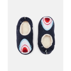 Joules Kids Applique Shark Felt Mule Slippers Navy