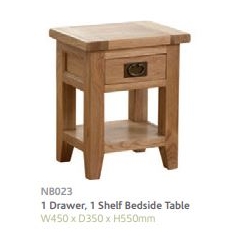 Besp Oak NB023 1 Drawer 1 Shelf Bedside Table 