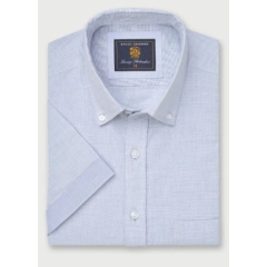 Brook Taverner Textured Cotton Short Sleeve Shirt Sky Blue
