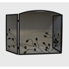 Inglenook FIRE77 3 Panel Fire Screen with Leaf Design - Black (78x74x71x30cm)