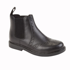 Roamers Black Leather Brogue Childrens Boot