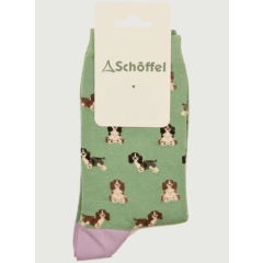 Schoffel Ladies Single Cotton Sock - Green Spaniel 
