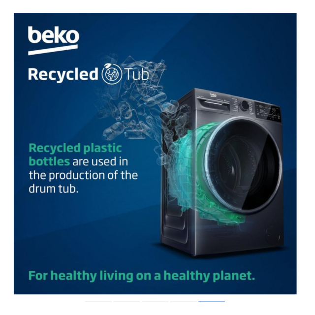 Beko BMN3WT3841S 8kg 1400 Spin RecycledTub Washing Machine - Silver