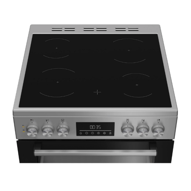 Beko EDC6731S 60cm Double Oven Electric Cooker with Vitroceramic Hob - Silver