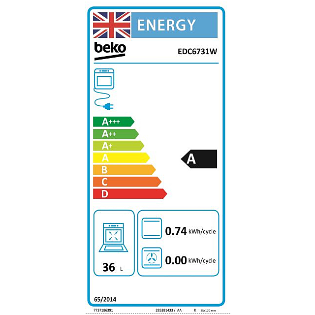 Beko EDC6731W 60cm Double Oven Electric Cooker with Vitro-Ceramic Hob - White