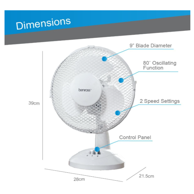 Benross BNR43910 9inch Desk Fan - White 