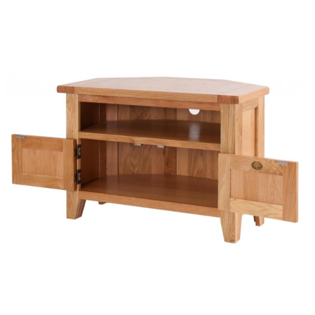 Besp Oak NB037 Vancouver® 90 Degree Corner TV Unit with 2 Doors and 2 Shelves