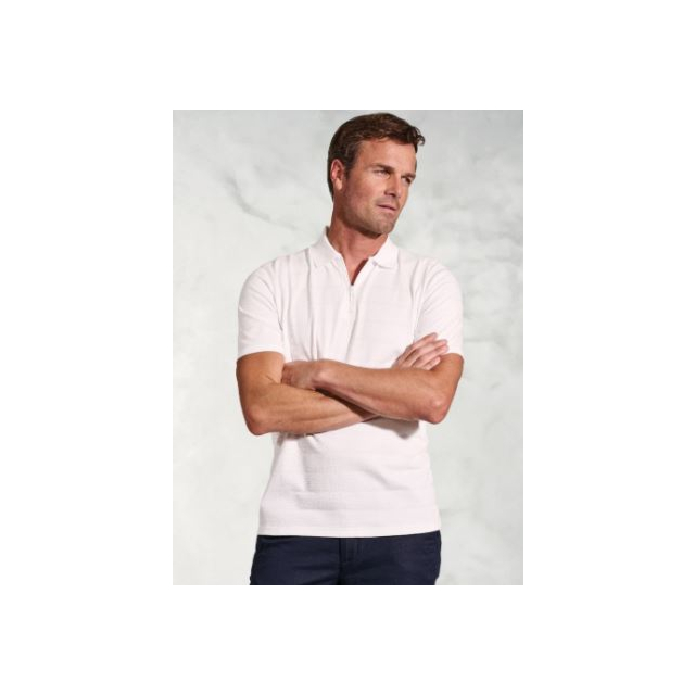 Brook Taverner Chalamet Zip Neck Polo Shirt White