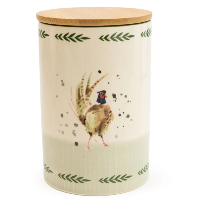 Candlelight Ceramic Storage Jar With Wooden Lid - Pheasant