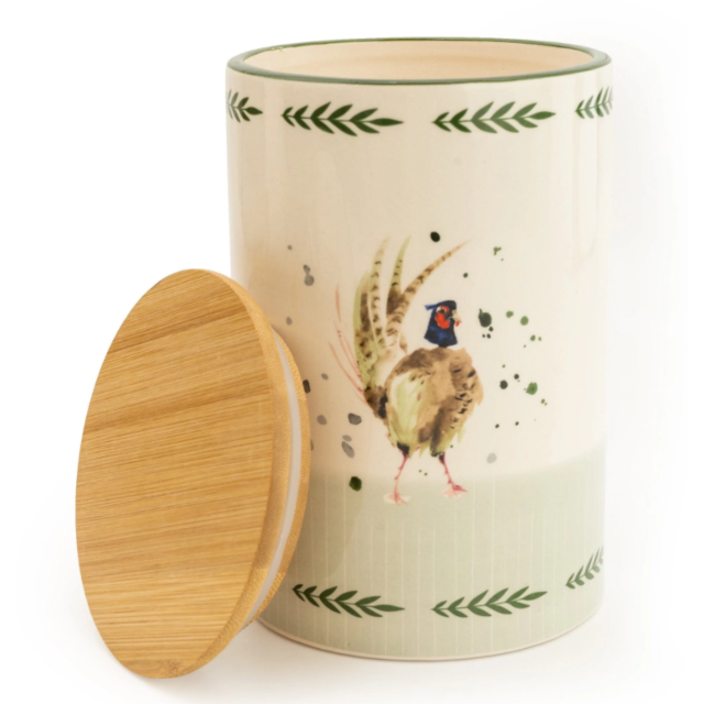Candlelight Ceramic Storage Jar With Wooden Lid - Pheasant