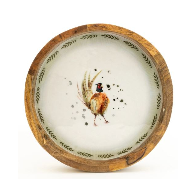 Candlelight Mango Wood Tray Round - Pheasant