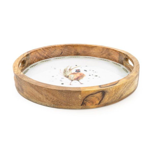 Candlelight Mango Wood Tray Round - Pheasant