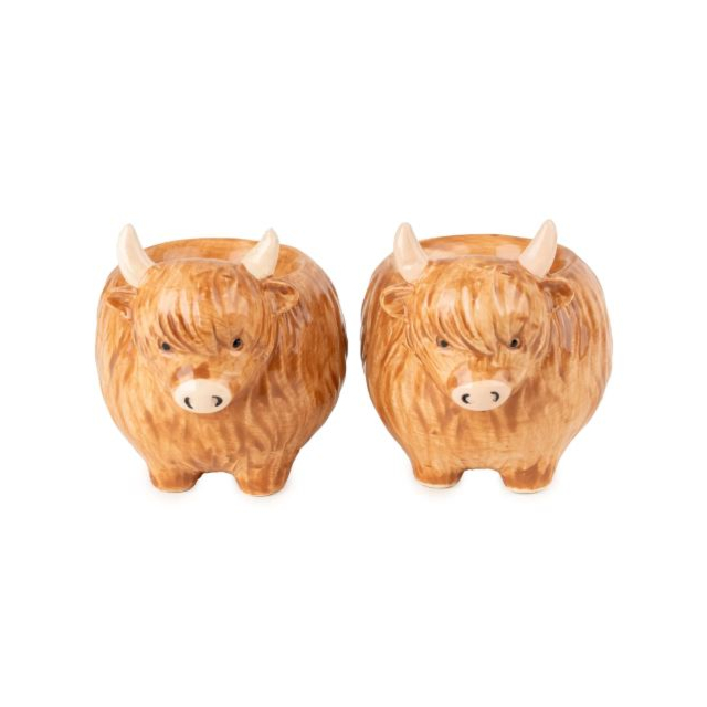 Candlelight Set Of 2 Egg Cups - Highland Cow