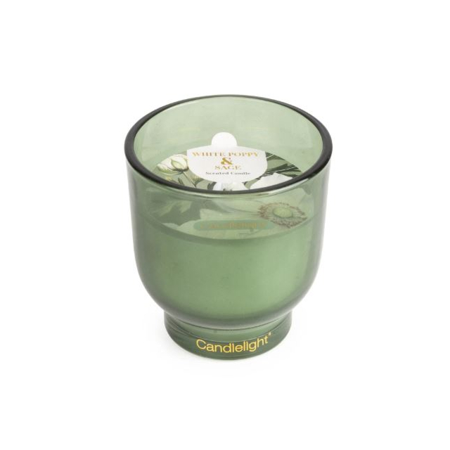 Candlelight Glass Footed Candle - White Poppy + Sage