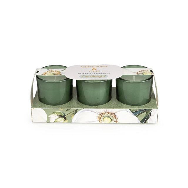 Candlelight Votive Candles White Poppy + Sage 3 Set 
