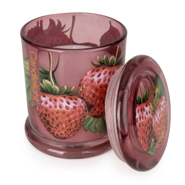 Candlelight Glass Lidded Jar -Strawberry + Rhubarb