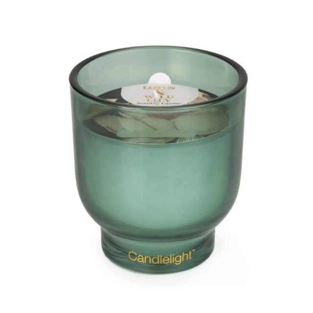 Candlelight Footed Glass Candle- Lotus + Wild Lily