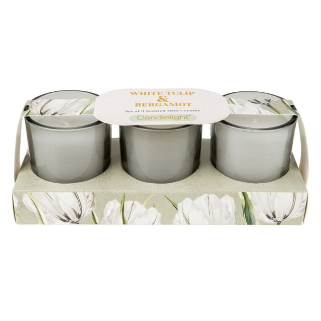 Set of 3 Votive Candles - White Tulip & Bergamot