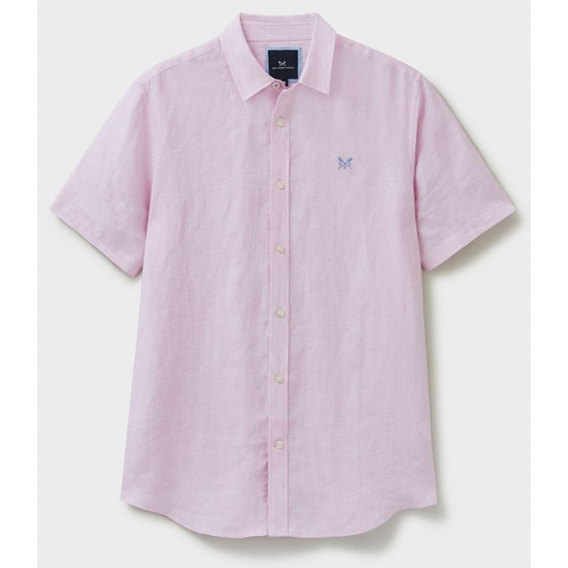 Crew short Sleeve Linen Shirt - Heritage Pink White