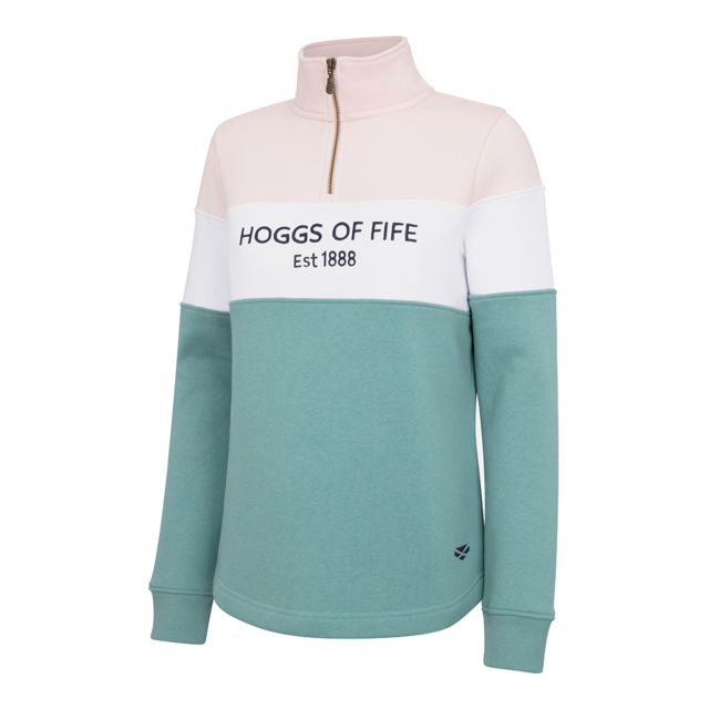Hoggs Dumfries 1888 Ladies 1/4 Zip Sweatshirt - Mineral Blue/Pink 