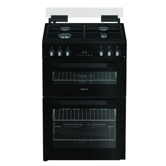 Hotpoint HDG6GDCB1 60cm Double Oven Gas Cooker with Gas Hob - Black