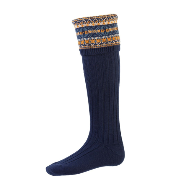 House of Cheviot Fairisle Sock & Garter-Navy