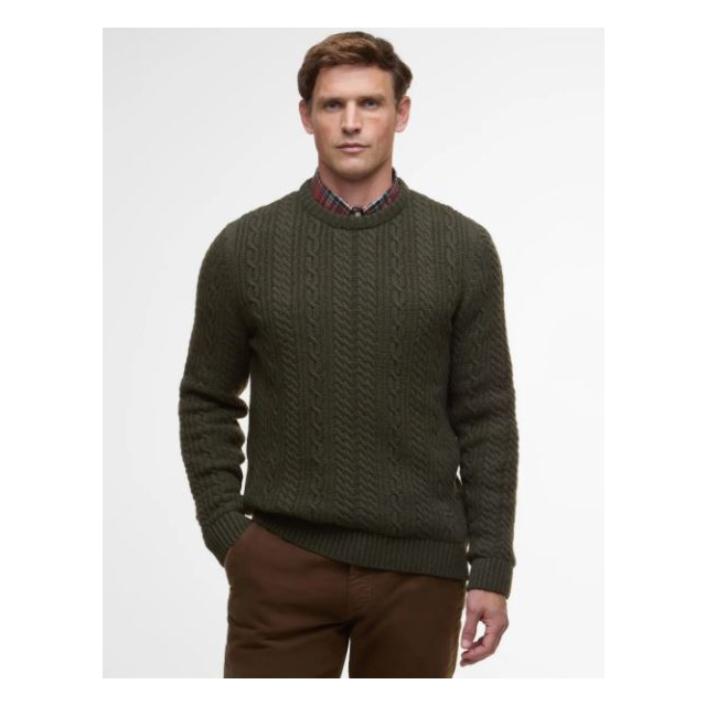 Barbour Lowfen Cable Crew Jumper - Olive