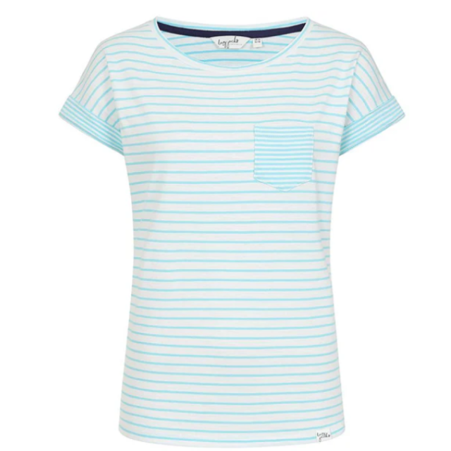 Lazy Jacks Roll Sleeve Top Spearmint Stripe