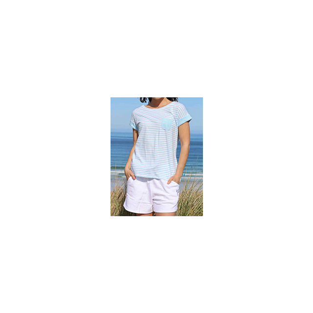 Lazy Jacks Roll Sleeve Top Spearmint Stripe