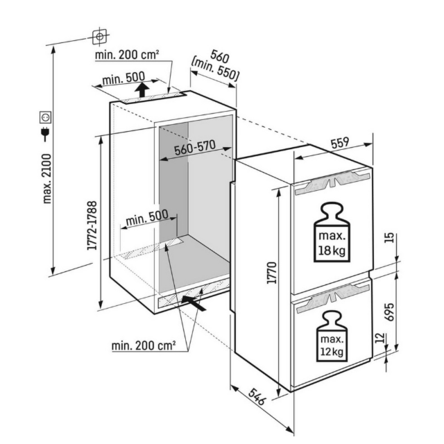 Liebherr IKGN51VE03 55.9cm 70/30 Integrated Frost Free Fridge Freezer - Fixed Hinge
