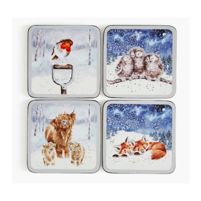Wrendale Christmas 4 Pack Coasters - Winter Sky 