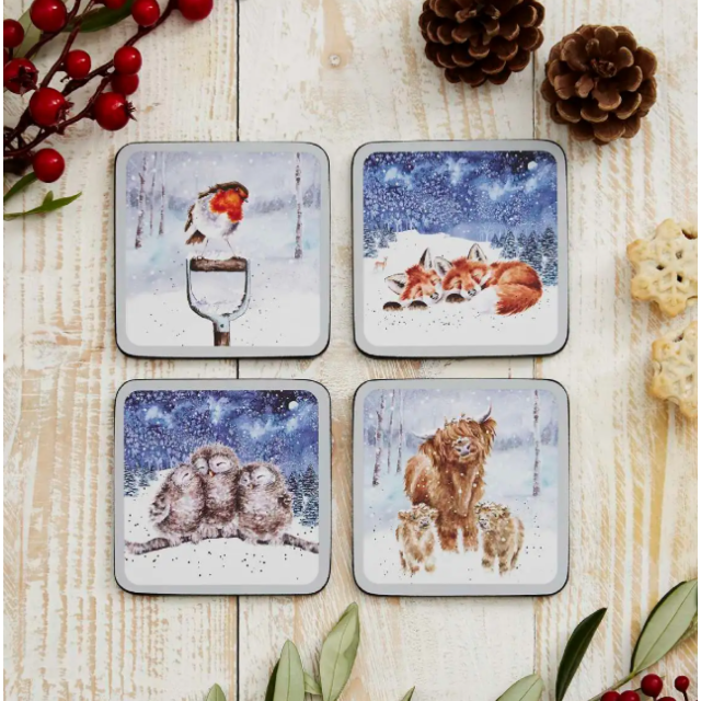 Wrendale Christmas 4 Pack Coasters - Winter Sky 