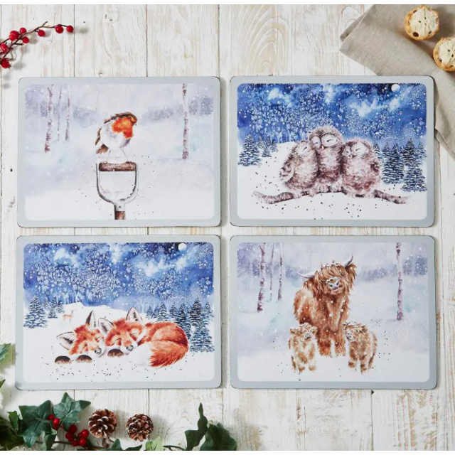 Wrendale Christmas 4 Pack Placemats - Winter Sky