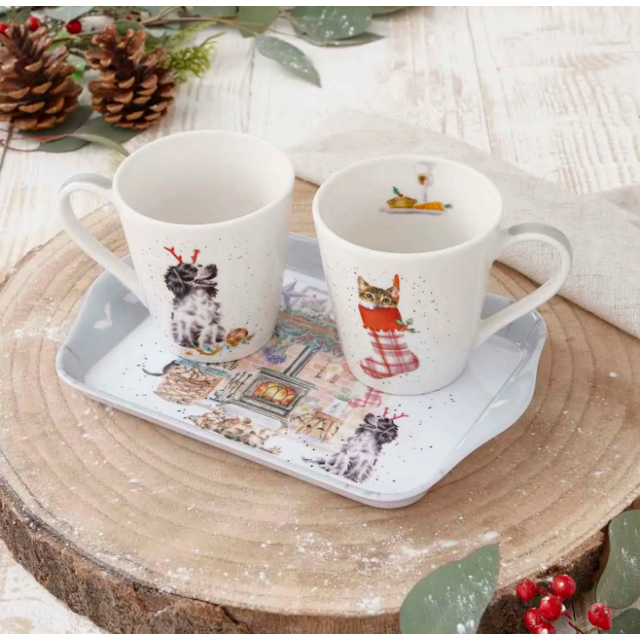 Wrendale Christmas 'No Place Like Home' Mug + Tray Set