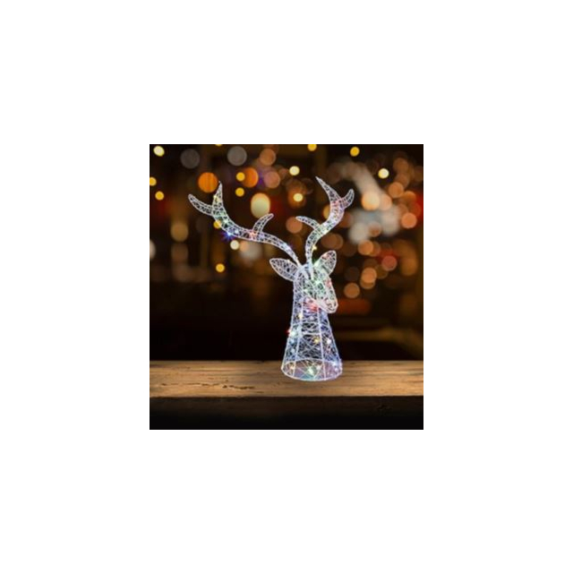 42cm Lit Metal Stags Head White with 30 Rainbow