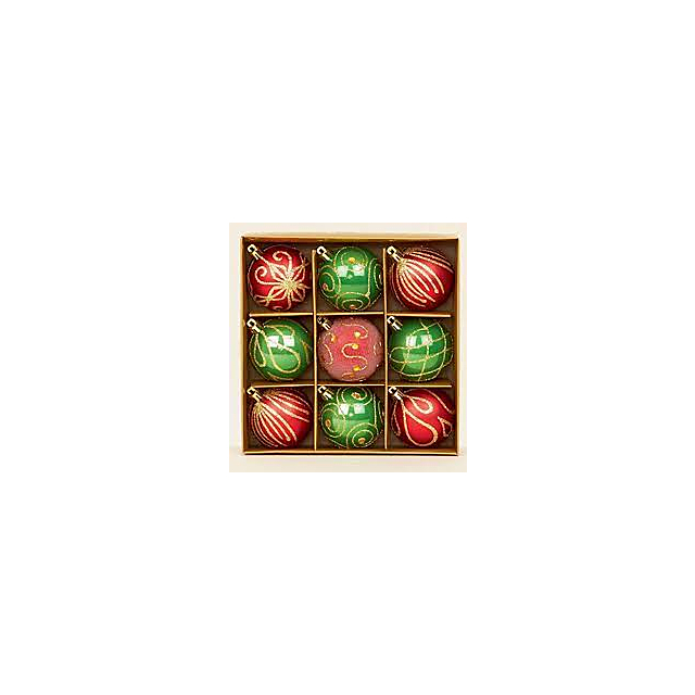 Set of 9 red + green Christmas tree baubles 6cm by Premier