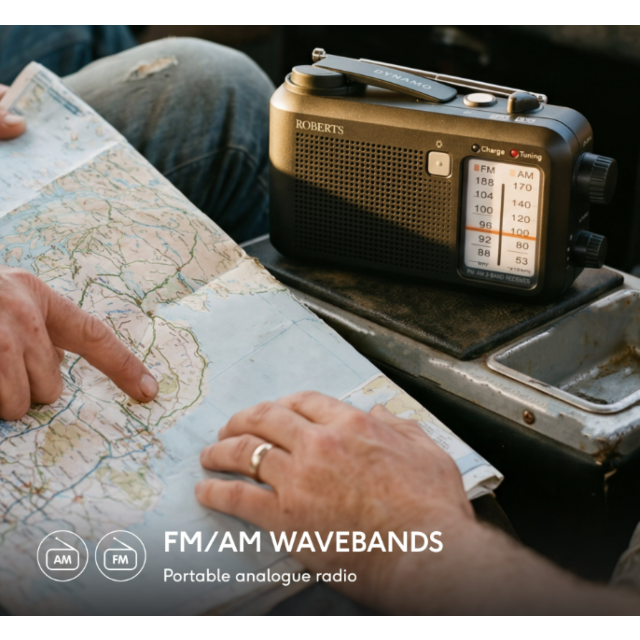 Roberts R9957S FM / AM Multi-Powered Portable Radio with Built-In Rechargeable Battery - Black