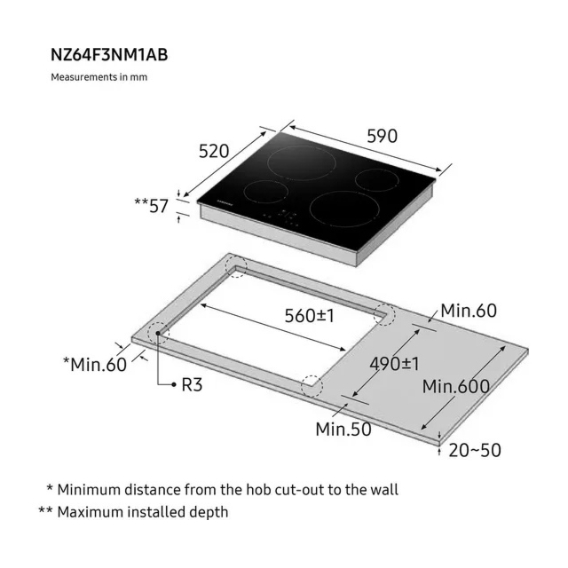 Samsung NZ64F3NM1AB/UR 59cm Induction Hob - Black