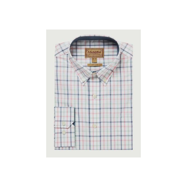 Schoffel Holkham Classic Shirt - Dark Pigeon Blue/Mauve Red