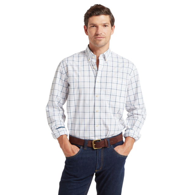 Schoffel Holkham Classic Shirt - Deep Ocean Blue/Coral Peach