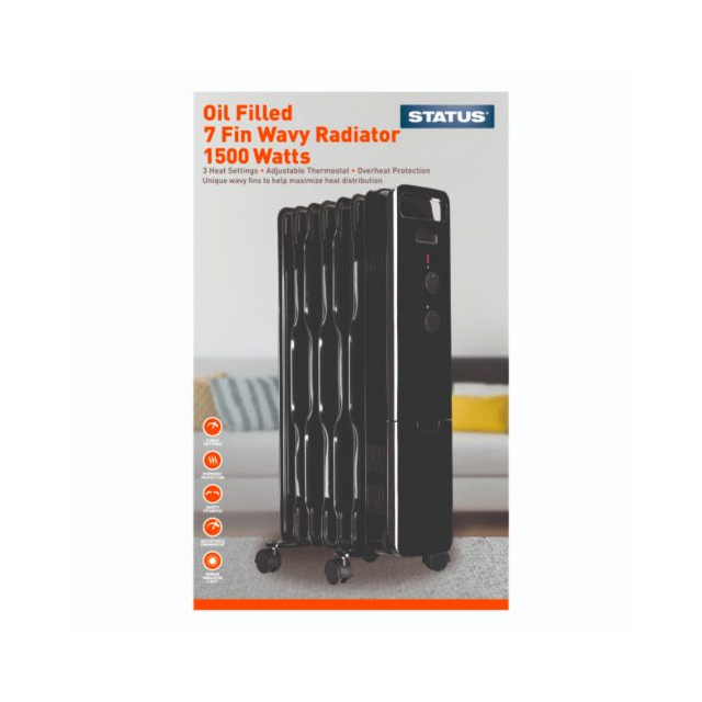 Status 7 Fin 1.5kW Oil Filled Radiator -  Black