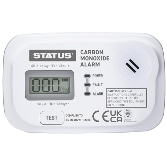Status Carbon Monoxide Alarm - Digital LCD Display - Kite Marked - Removeable Batteries