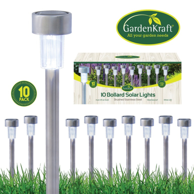 Gardenkraft 17680 10Pk Solar Bollard Lights