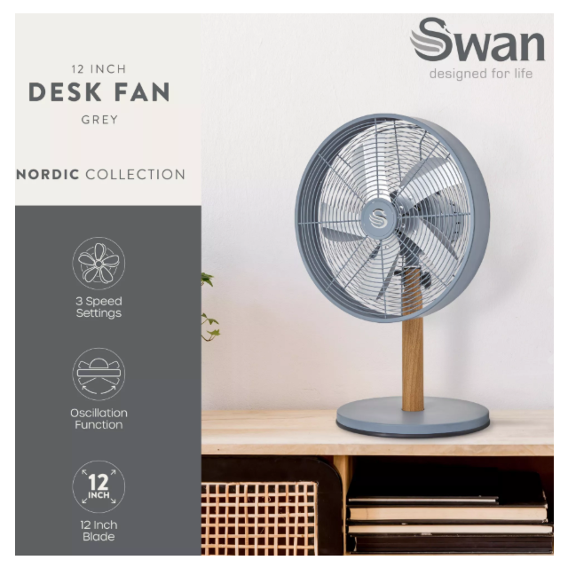 Swan SFA16920GRYN 12 Inch Nordic Grey Desk Fan