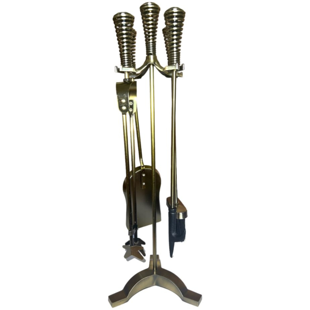 The Brass World D-056 Fire Set Lge inchTwirl Topsinch  26inch All Antique