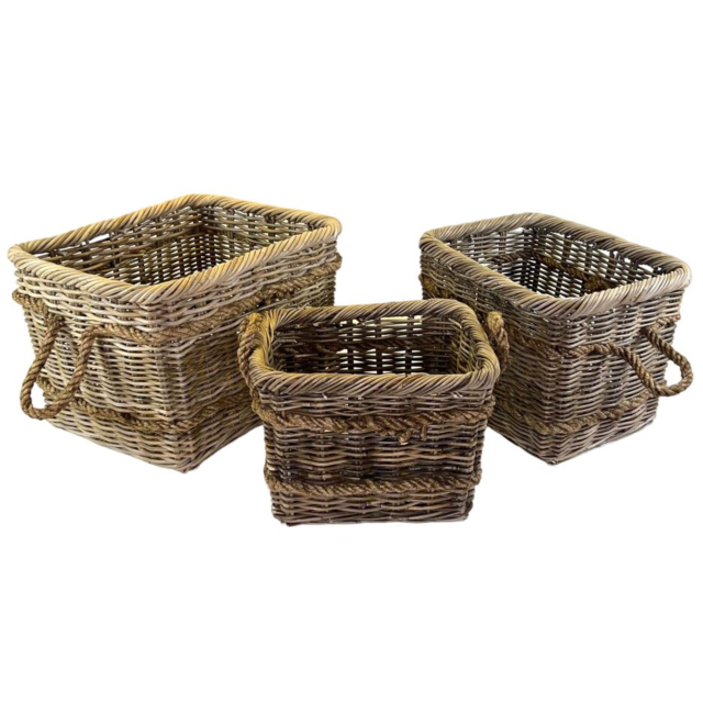 The Brass World RB523L Rattan Double Rope Basket (Rectangular)  - Large