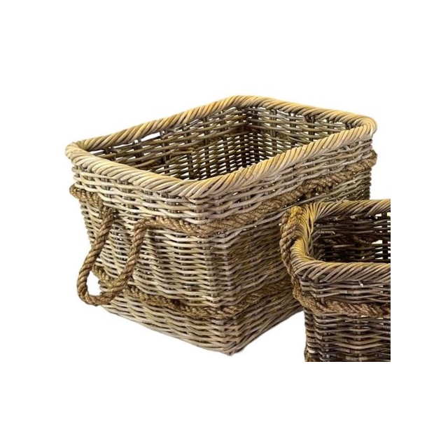 The Brass World RB523L Rattan Double Rope Basket (Rectangular)  - Large