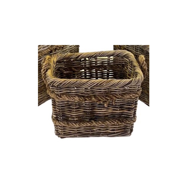 The Brass World RB523S Rattan Double Rope Basket (Rectangular)  - Small 